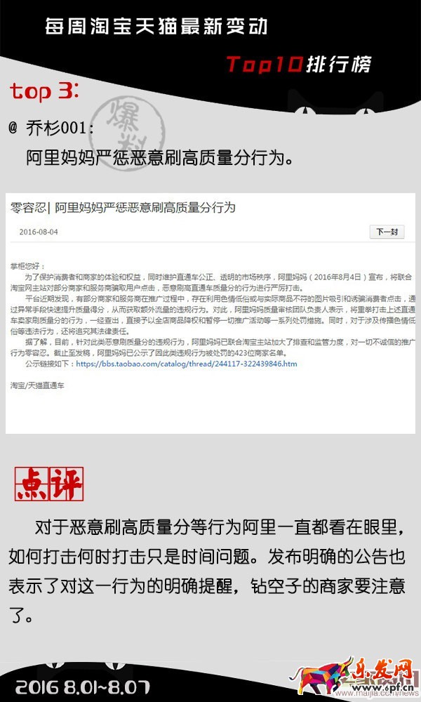 点击打开原图 8.1-8.7淘寶天貓最新Top10排行榜