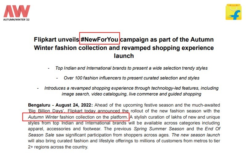 Flipkart推出秋冬時裝系列活動#NewForYou