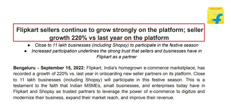 Flipkart平臺新賣家數量相比去年增長220%