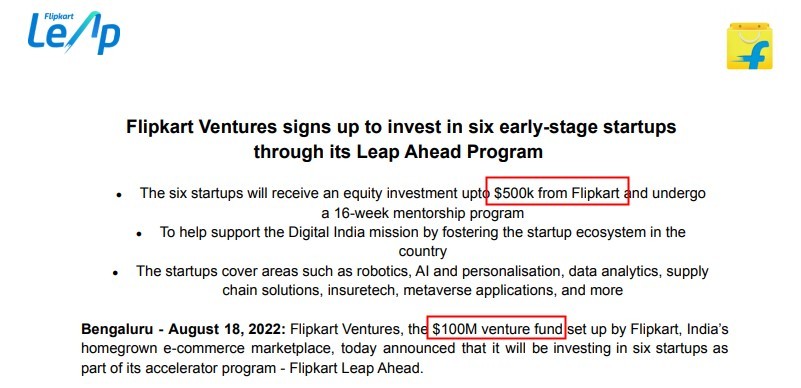 Flipkart投資1億美元支持6家初創公司